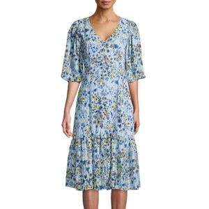 Nanette Lepore Floral Print V-Neck Ruffled Dress